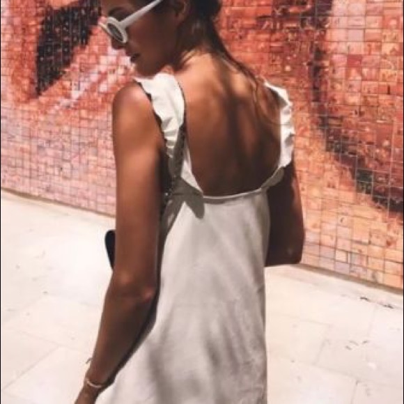 NWT Zara Off White Faux Leather Ruffle Strap Dress - Picture 2 of 8